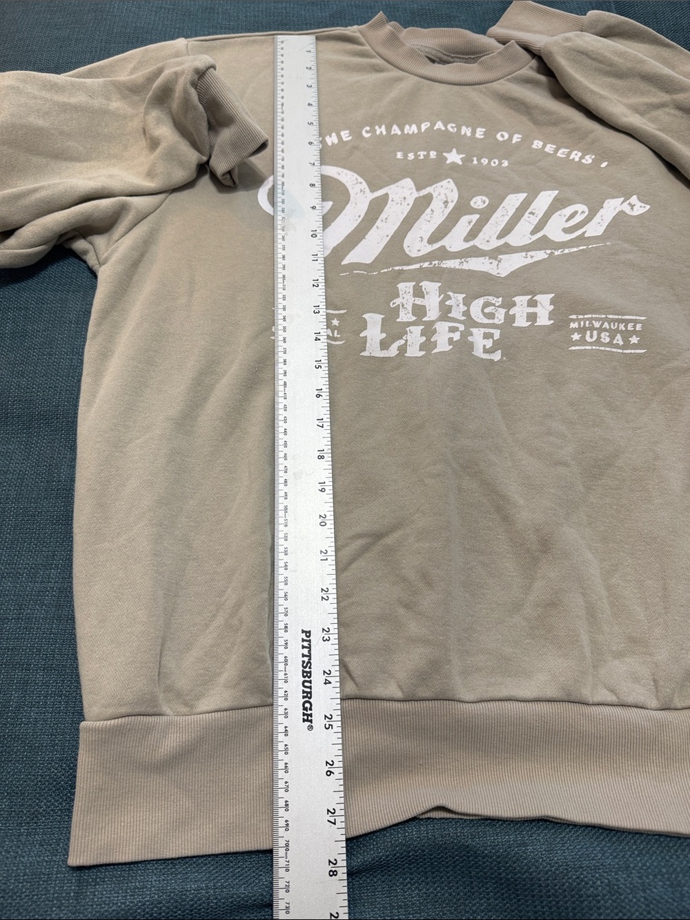Miller High Life Men's Crewneck Sweatshirt - Taupe Size Medium Graphic - Picture 4 of 14